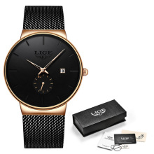 Relógios da moda LIGE 9969 casuais impermeáveis ​​preto pulseiras de quartzo masculino caixa de luxo relógio masculino ultrafino data